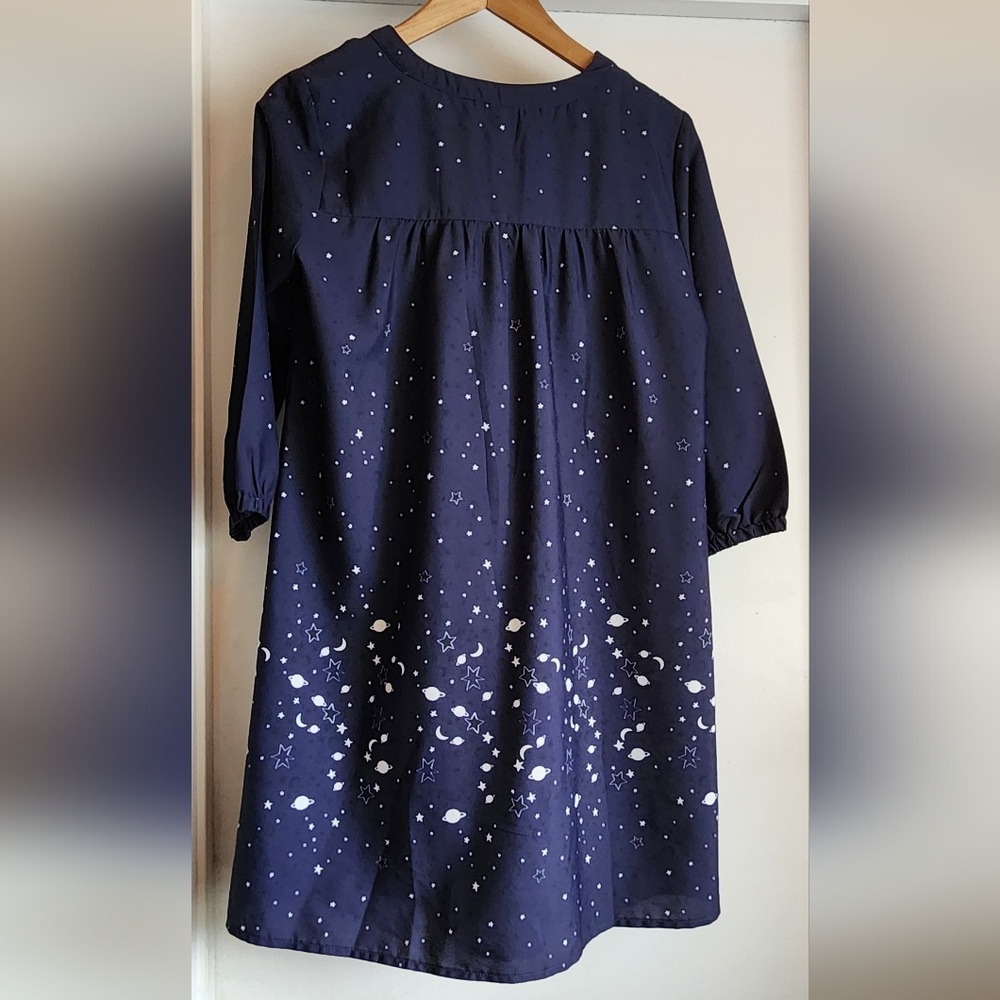 Eshakti Wayward Fancies Pleat Constellation Print Crepe Tunic Mini Dress‎ Size L - Picture 5 of 5
